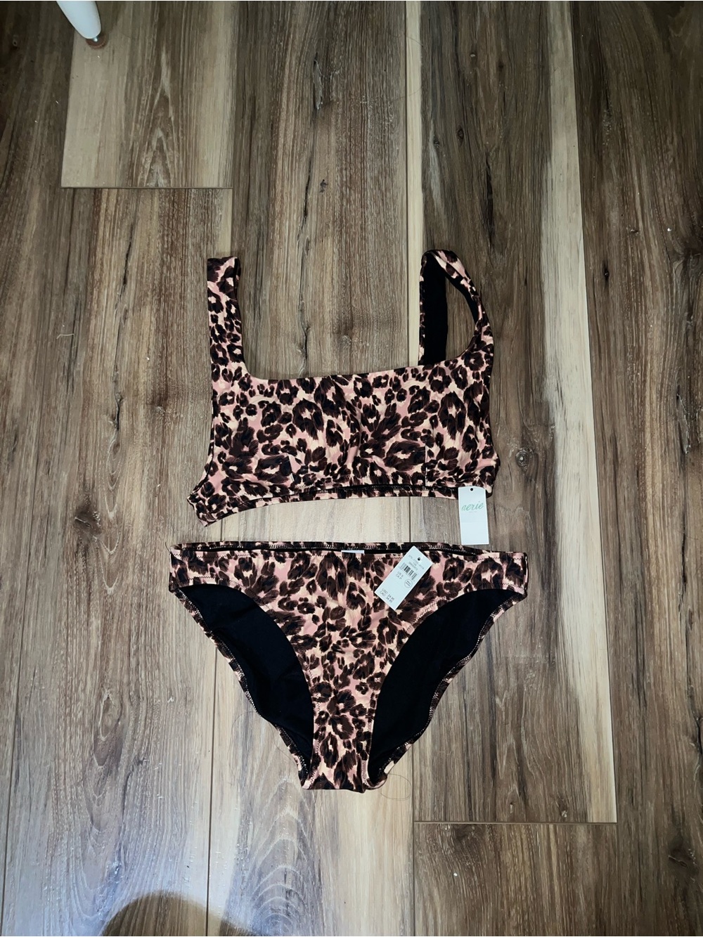 aerie Leopard Print Bikini Set in Brown and Black